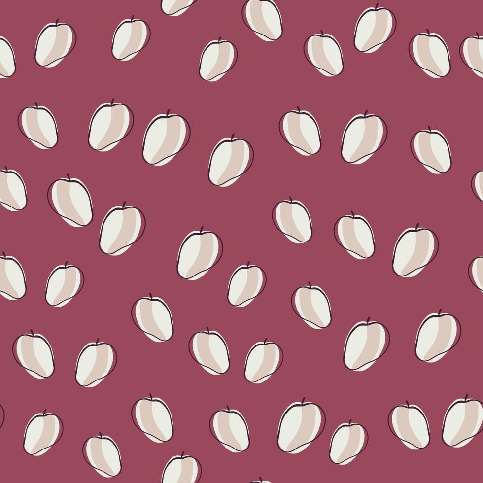 Fresh seamless pattern with little apricot fruit silhouettes ornament. Little fruit print. Purple background. vector