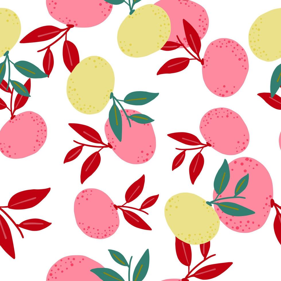 Vitamin seamless pattern with pink random mandarins shapes. Isolated background. Simple style. vector