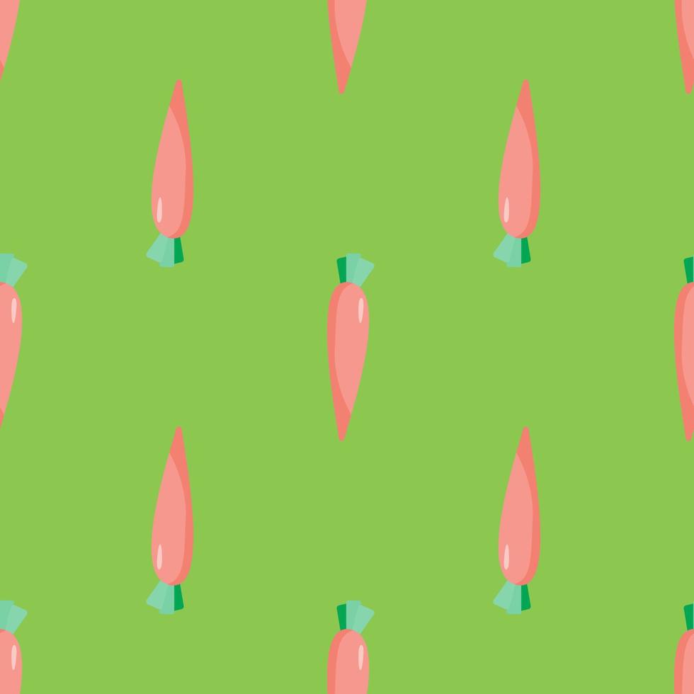 Geometric orange carrot seamless pattern on green background. Botanical wallpaper. vector