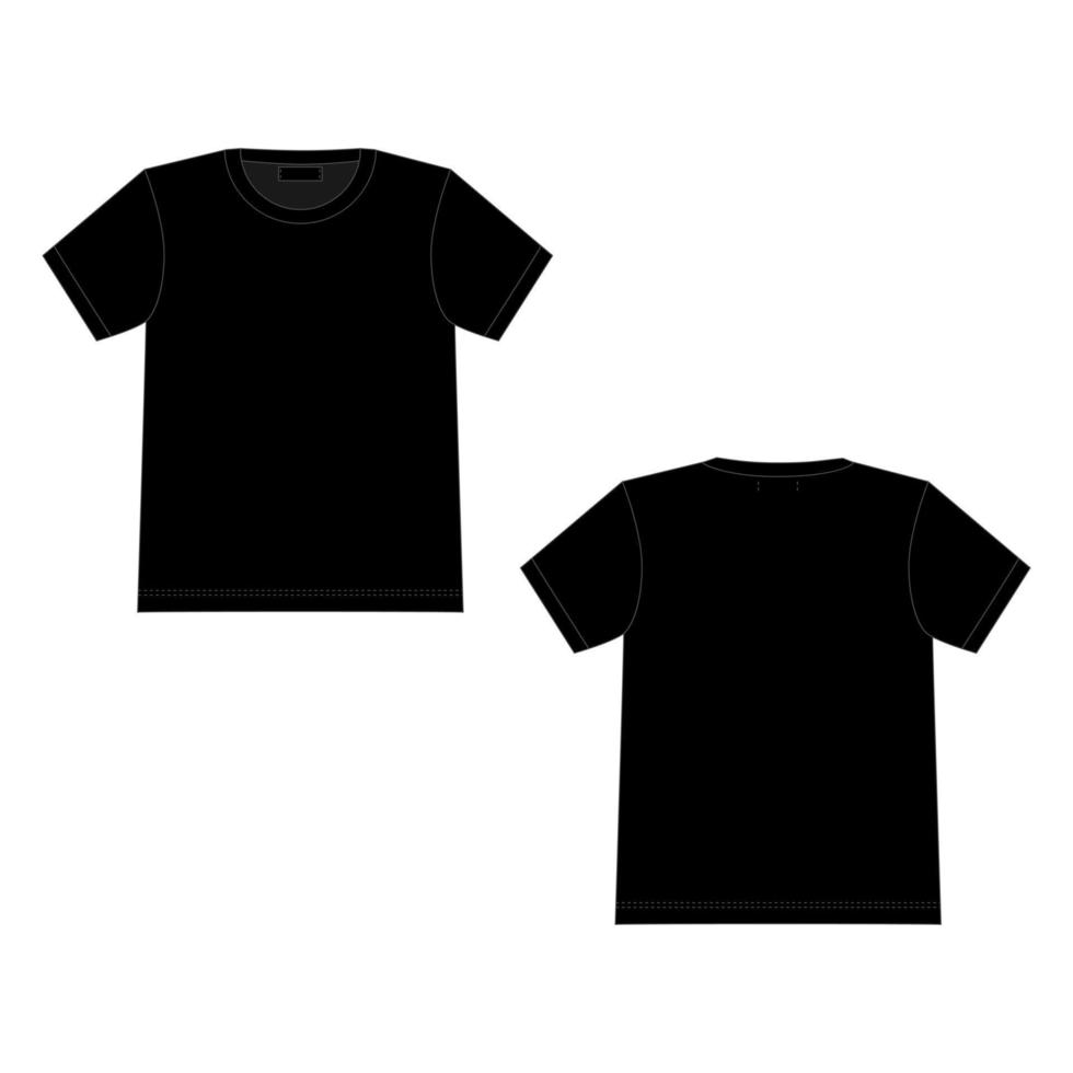 Technical sketch t shirt in black color. Unisex underwear top design template. vector