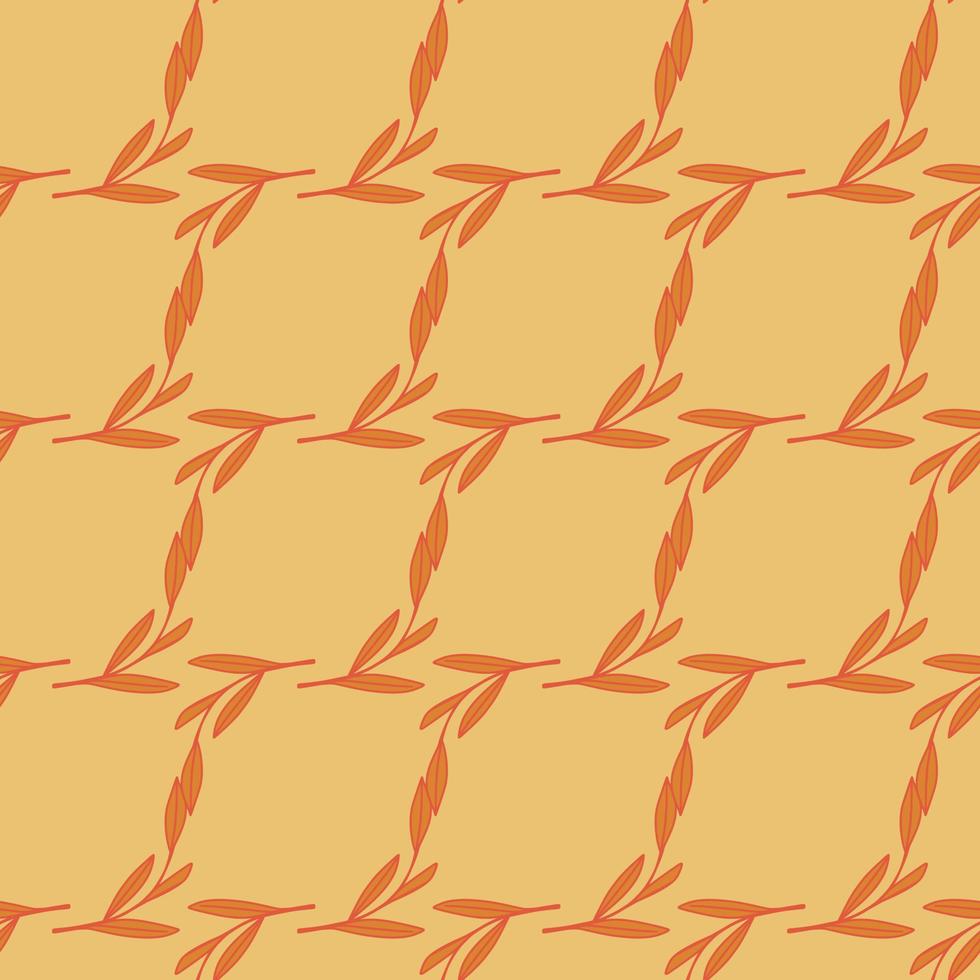 naturaleza simple de patrones sin fisuras con adorno de ramas de hoja de estilo geométrico. follaje naranja sobre fondo beige. vector