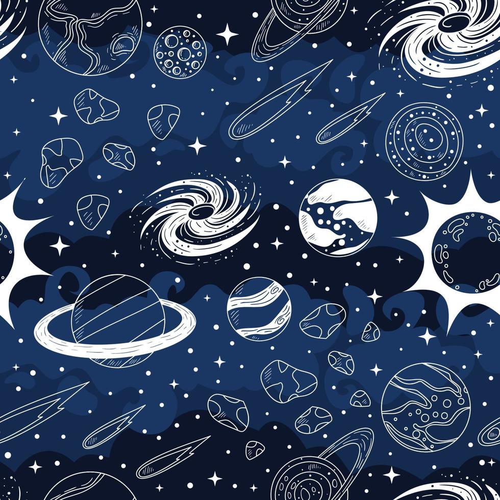 Doodle Celestial Bodies Seamless Background vector