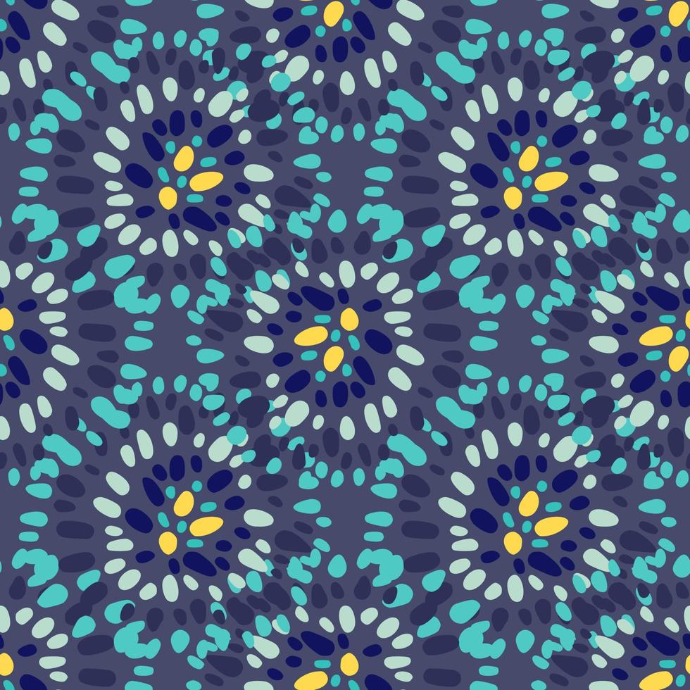 patrón étnico sin costuras con motivo de círculos de puntos. ornamento geométrico abstracto en colores azul marino y aguamarina. vector