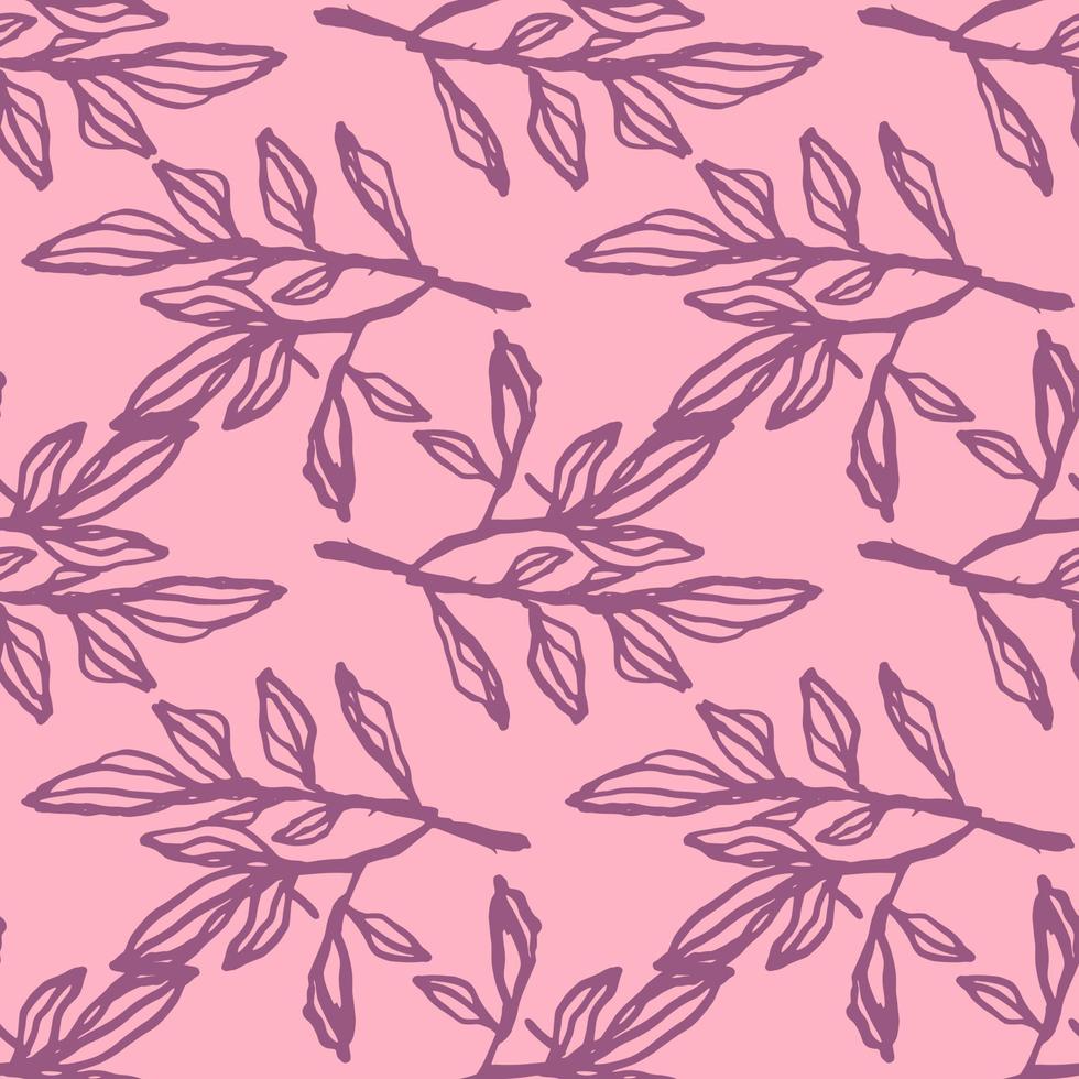 ramas contorneadas de color púrpura con follaje. fondo rosa telón de fondo floral simple. vector