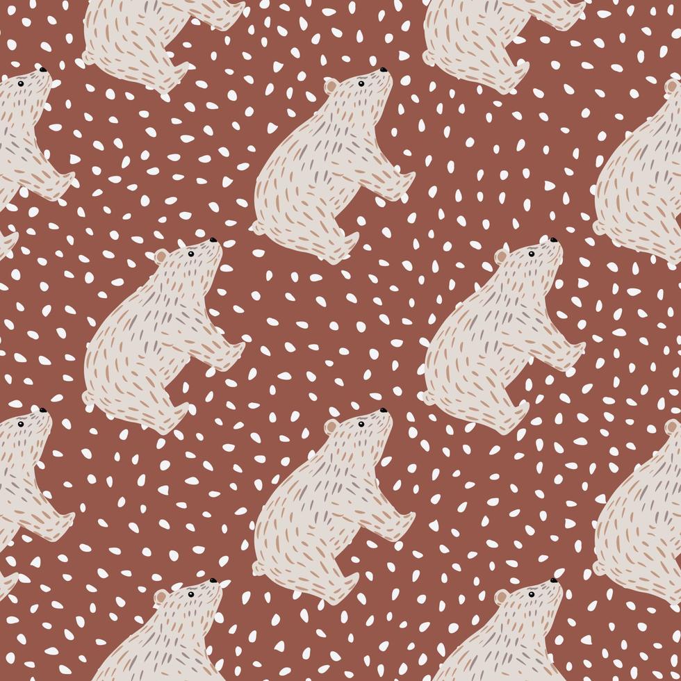 patrón decorativo sin costuras con adorno de siluetas de osos polares grises. fondo punteado marrón. vector