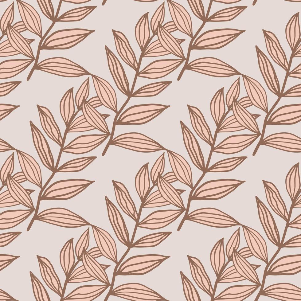 Seamless pattern with contoured pink leaves ornament. Light background. Simple floral backdrop. vector