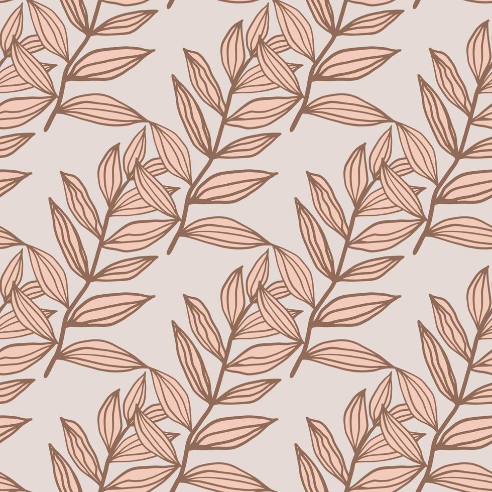Seamless pattern with contoured pink leaves ornament. Light background. Simple floral backdrop. vector