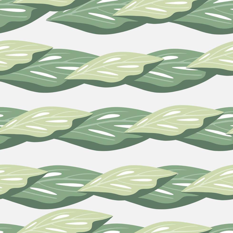 Doodle botanic seamless pattern with hand drawn leaf abstract print. Green pastel background. Simple style. vector