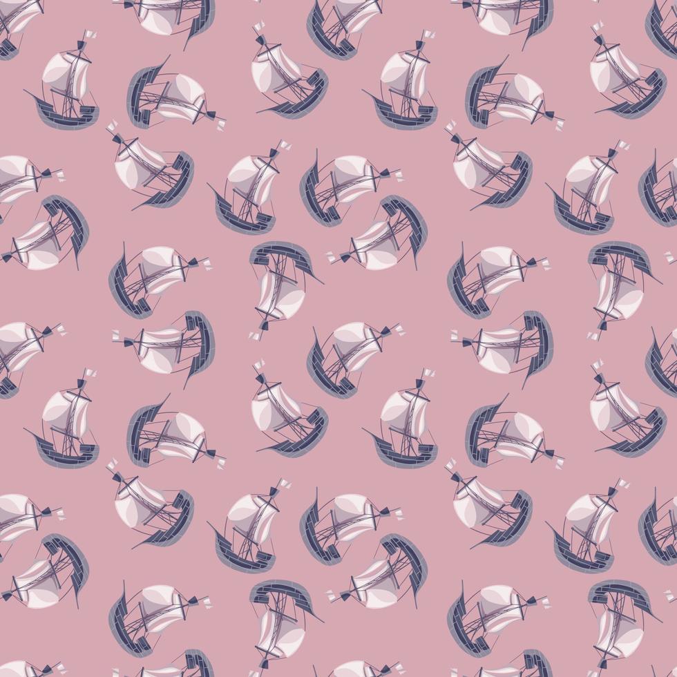 Random abstract sailboat ship ornament seamless doodle pattern. Pastel lilac background. Simple style. vector