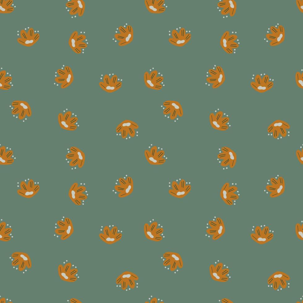 abstracto al azar pequeños niños naranjas flores siluetas de patrones sin fisuras. fondo turquesa pálido. vector