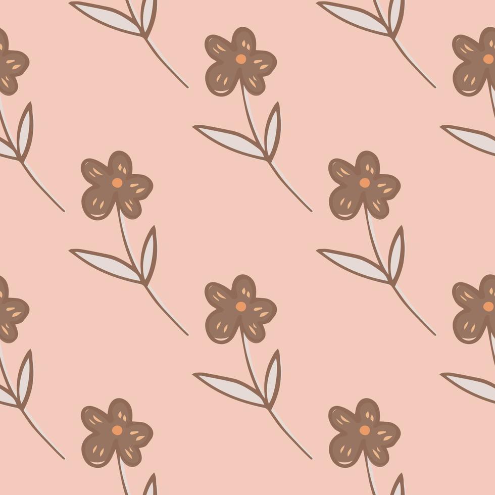 Abstract geometric flowers seamless pattern on pink background. Simple floral wallpaper in doodle style. vector