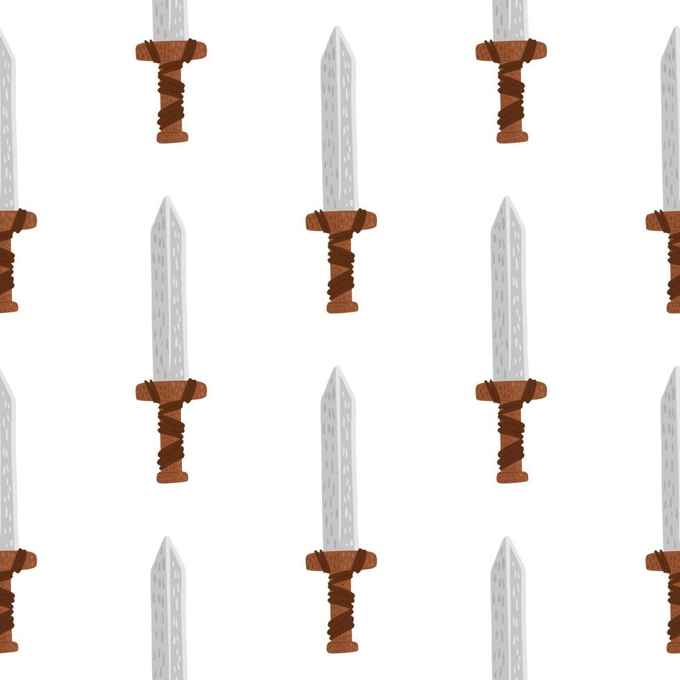 Seamless isolated pattern with sword silhouettes. Grey medieval blade ornament on white background. Ancient backdrop. vector