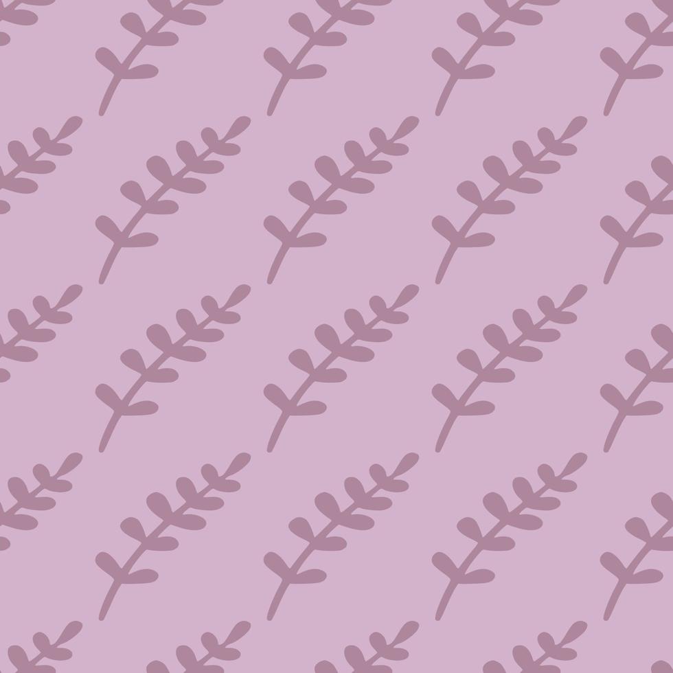 Creative botanic seamless pattern in simple style with branches leaves ornament. Purple palette. vector