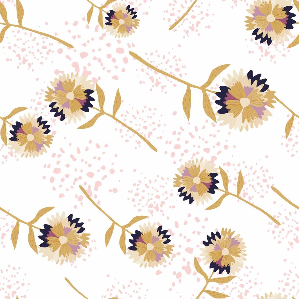 Minimalism seamless blow-ball pattern. Isolated beige flowers on white background with pink splashes. vector