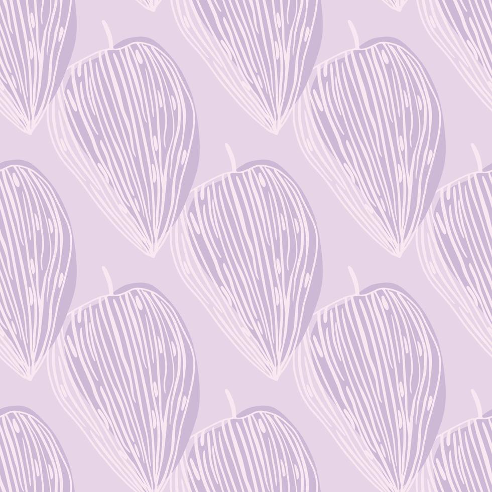 Light seamless doodle pattern with hand drawn abstract leaves shapes. Pastel purple tones artwork. vector