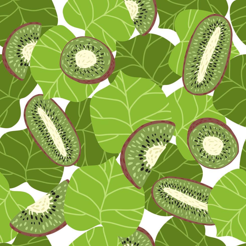 Kiwi seamless pattern. Slices and half fruit wallpaper vector