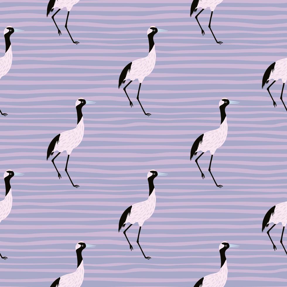 Seamless zoo tropic animal seamless pattern with simple crane birs elements. Blue pastel striped background. vector