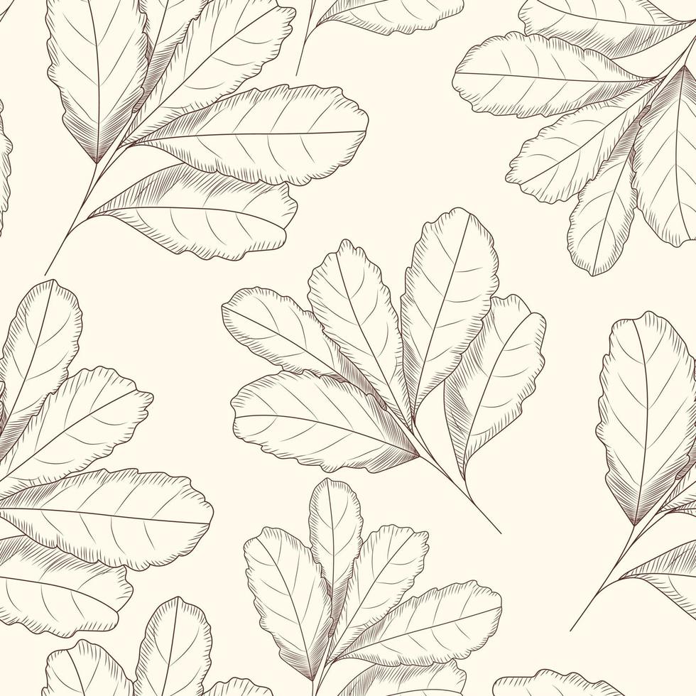 Engraved style leaf seamless pattern. Hand drawn vector illustration. D