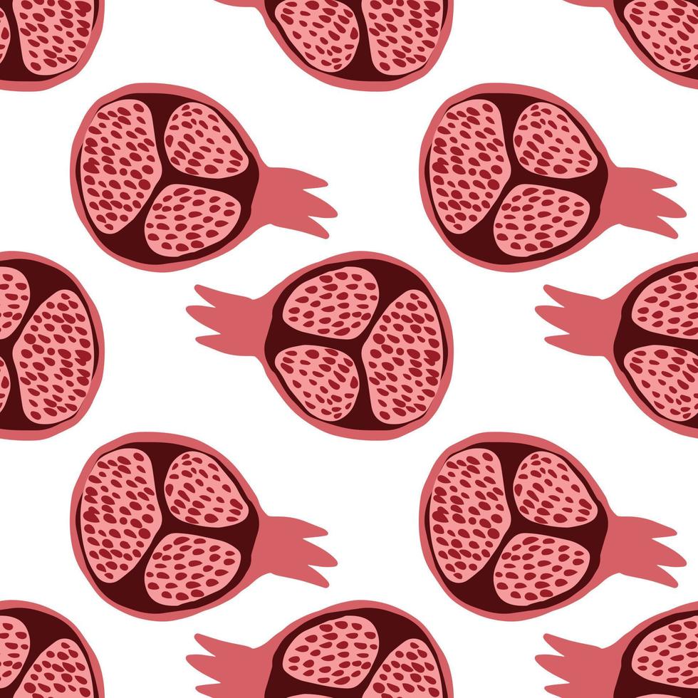 Abstract pomegranate fruit seamless pattern. Geometric red pomegranates wallpaper in doodle style on white background. vector