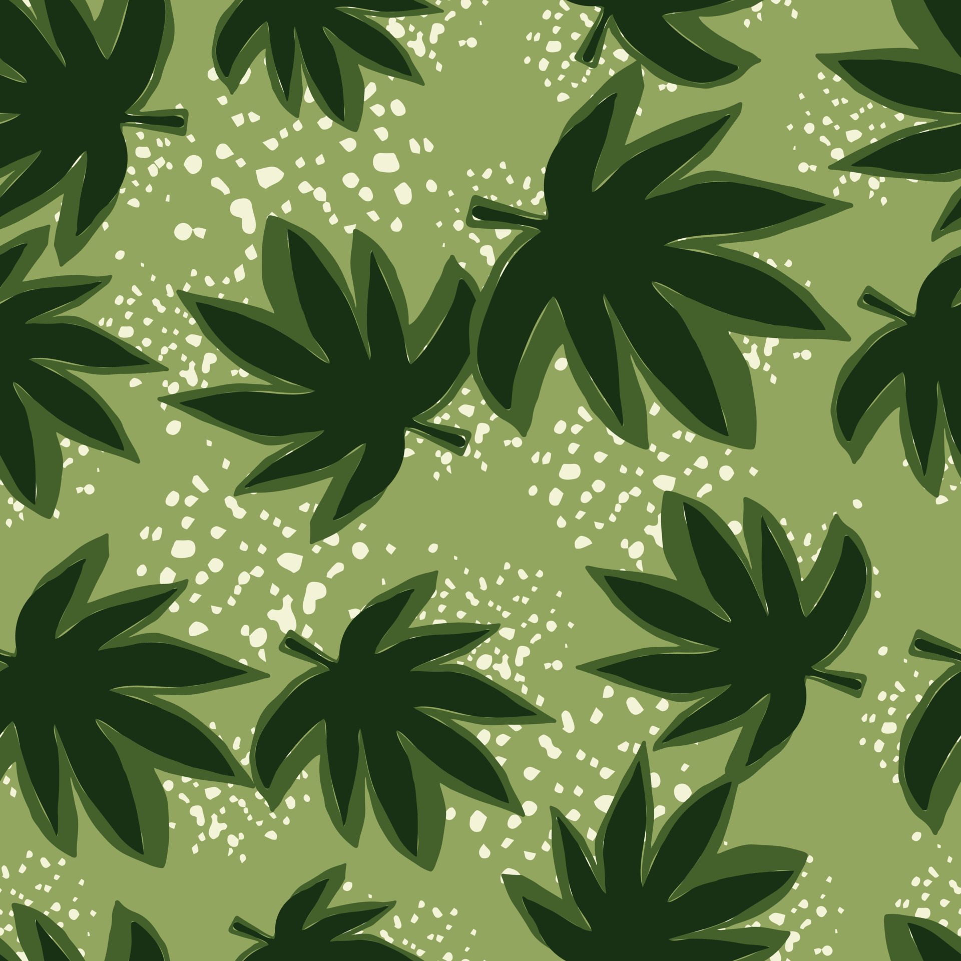 Seamless pattern with hemp leaves on grunge background. Botanical