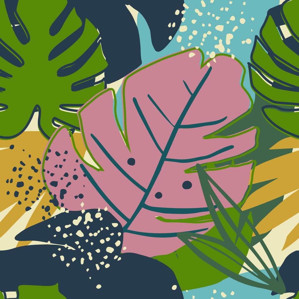 Creative tropical textures in colage style. Modern exotic floral seamless pattern. vector