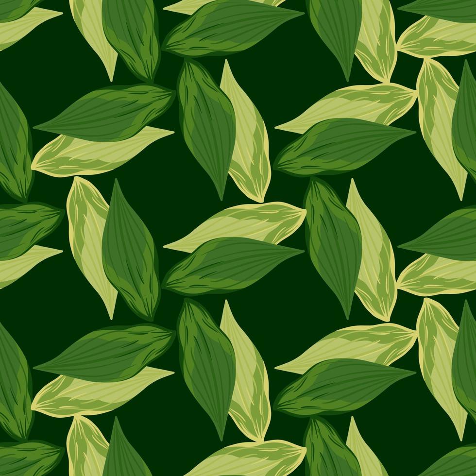 Botanic seamless pattern with green foliage leaf elements. Dark background. Botanic floral backdrop. vector