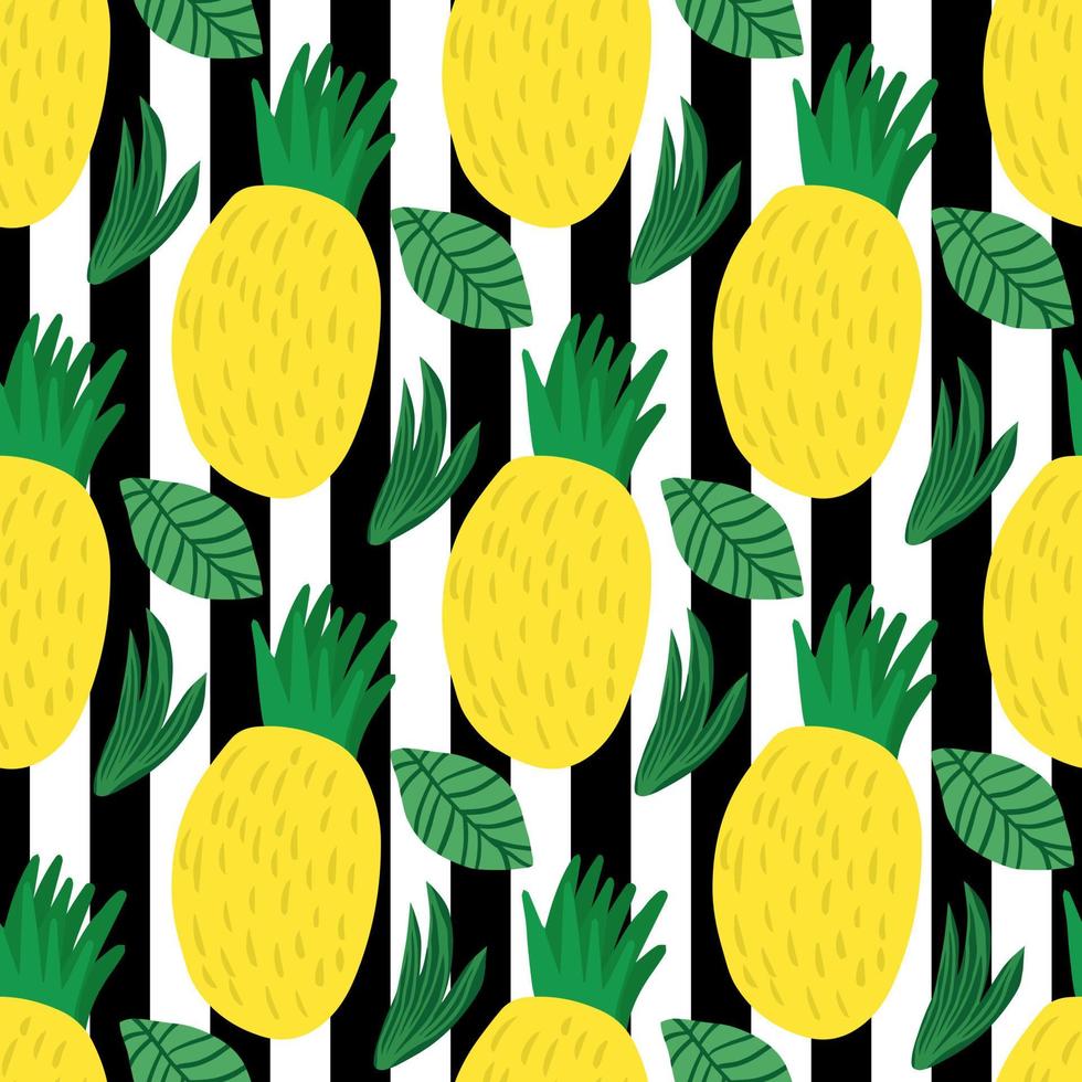 Pineapple seamless pattern on stripe background illustration vector