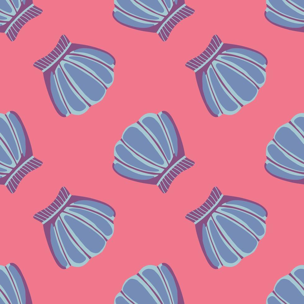 Geometric seashells seamless pattern on pink background. vector