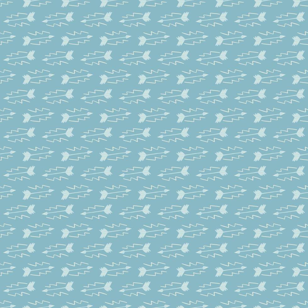 A lot of white arrows on light blue background. Seamless pattern with little elements. vector