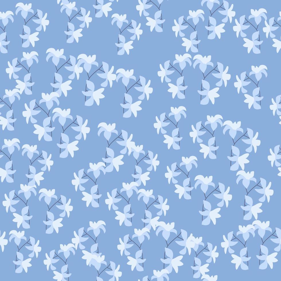 garabato de patrones sin fisuras con pequeñas formas de flores de hawaii impresas. fondo azul. telón de fondo de la naturaleza tropical. vector