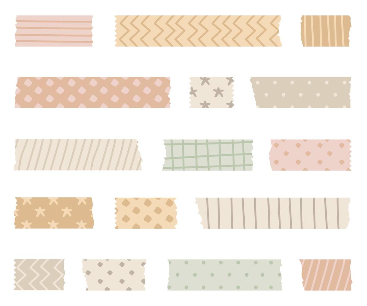 conjunto de tiras de cinta washi estampadas de colores y trozos de papel para conductos vector