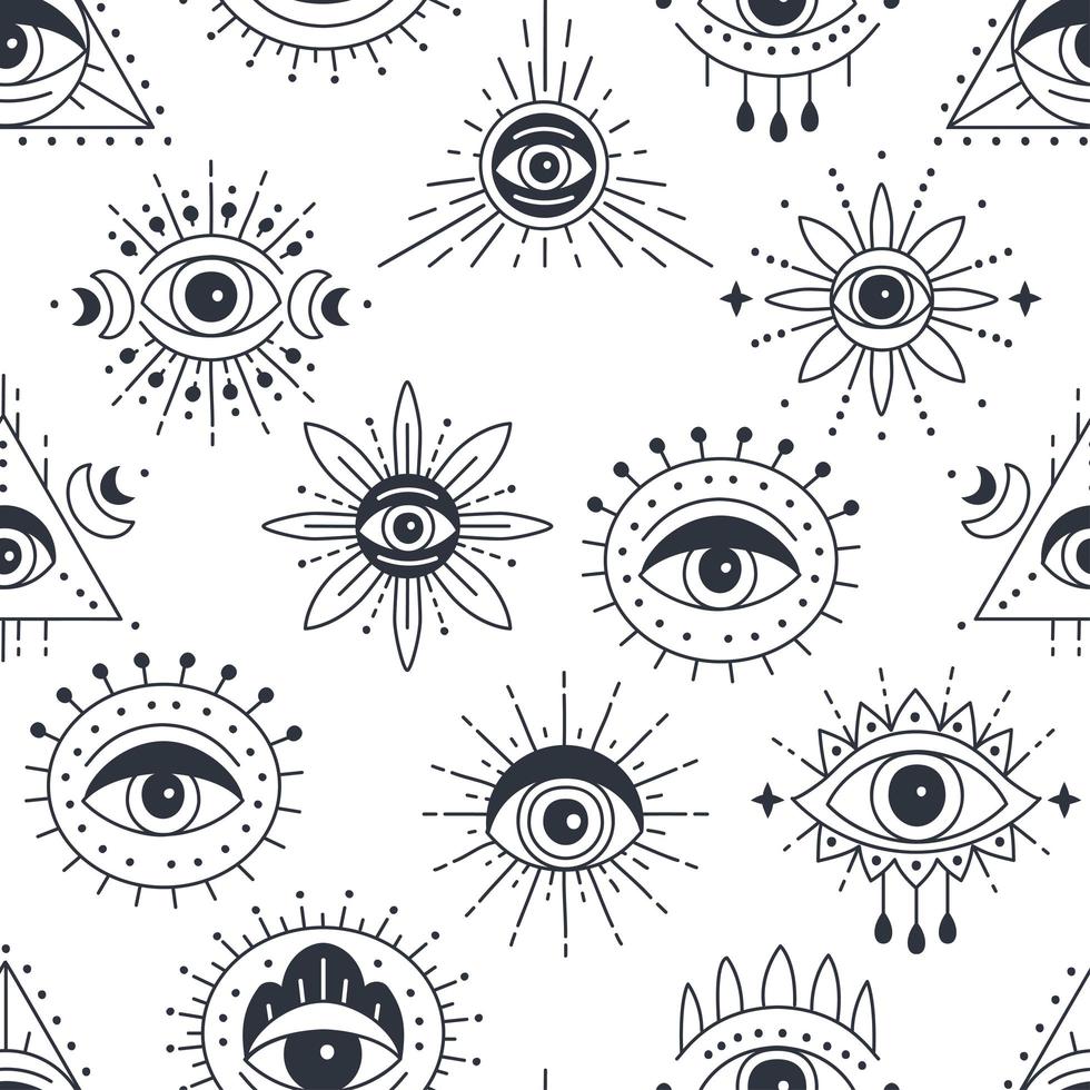 Seamless pattern design with Evil doodle eye. Hand drawn witchcraft eye talisman vector