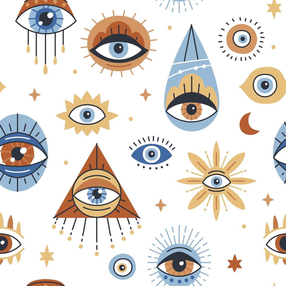 Seamless pattern design with Evil Eye, Hamsa. vector