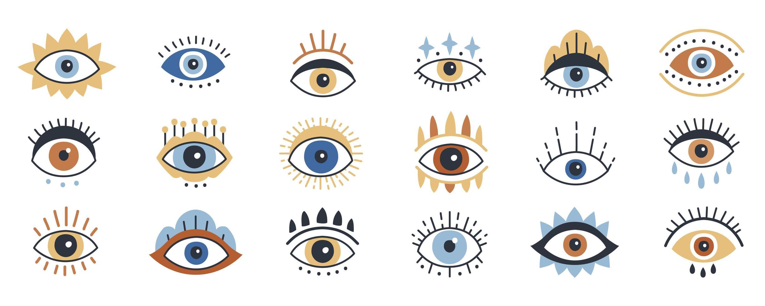Evil magical eye set in a trending contemporary modern style vector