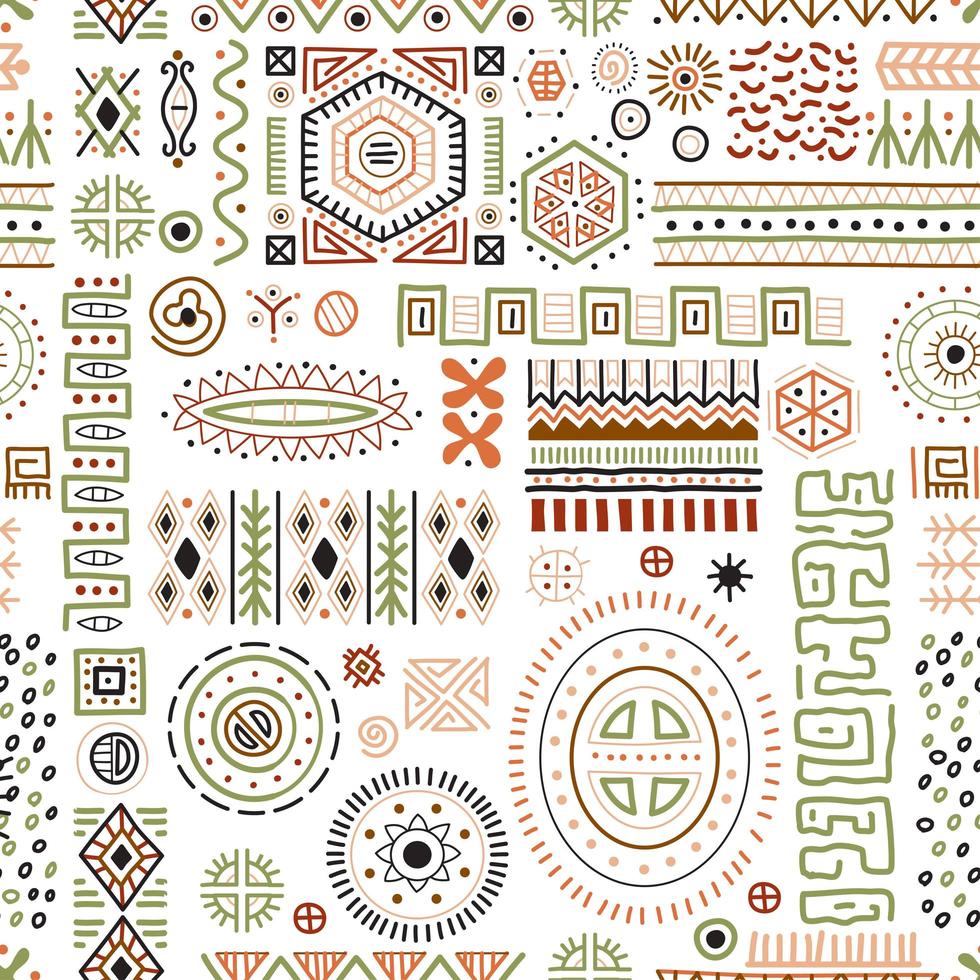 Abstract African shapes seamless background, tribal geometric decoration pattern vector