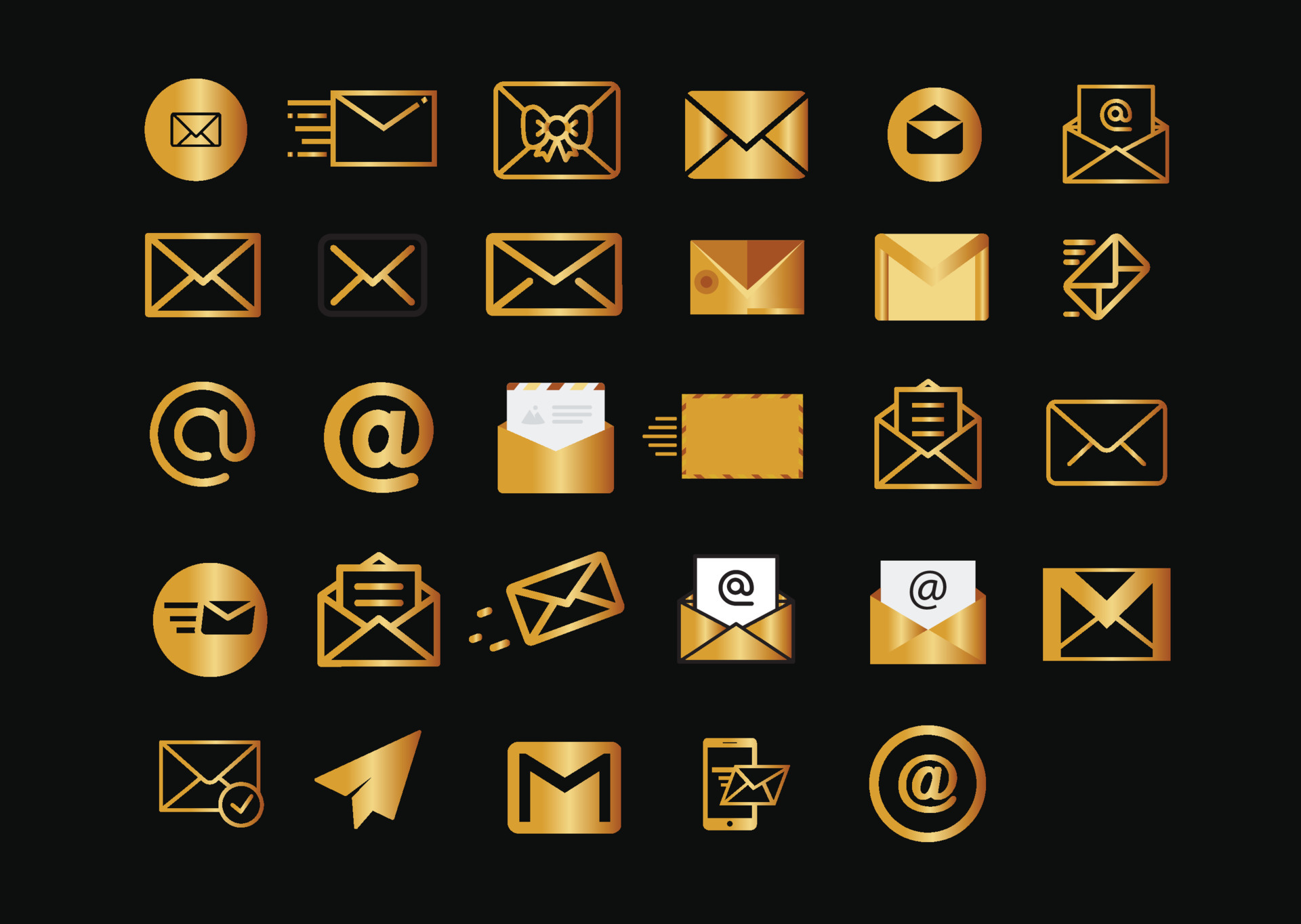 Gold and black mail icon set 5674091 Vector Art at Vecteezy