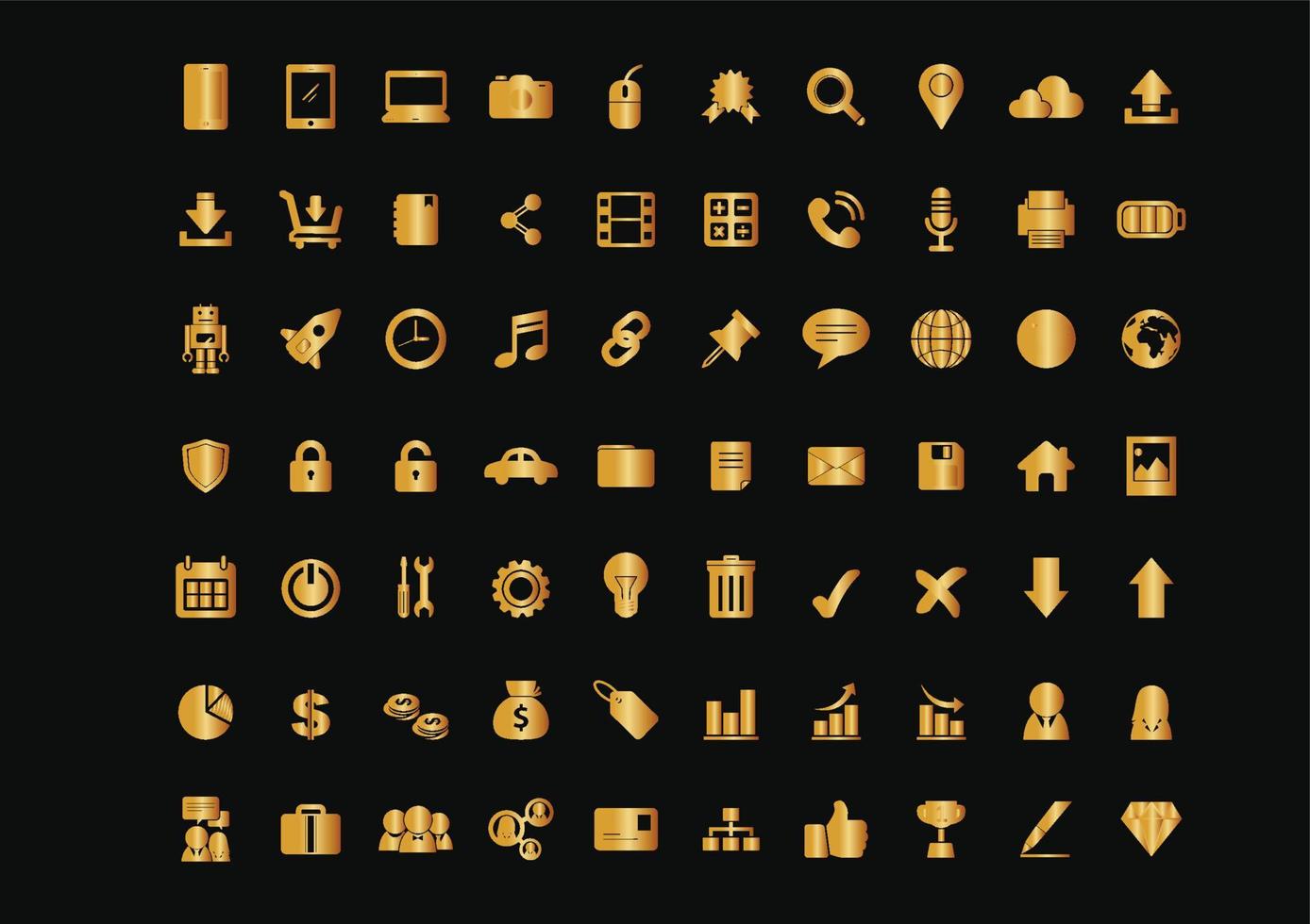 Gold icons set isolated on black background vector