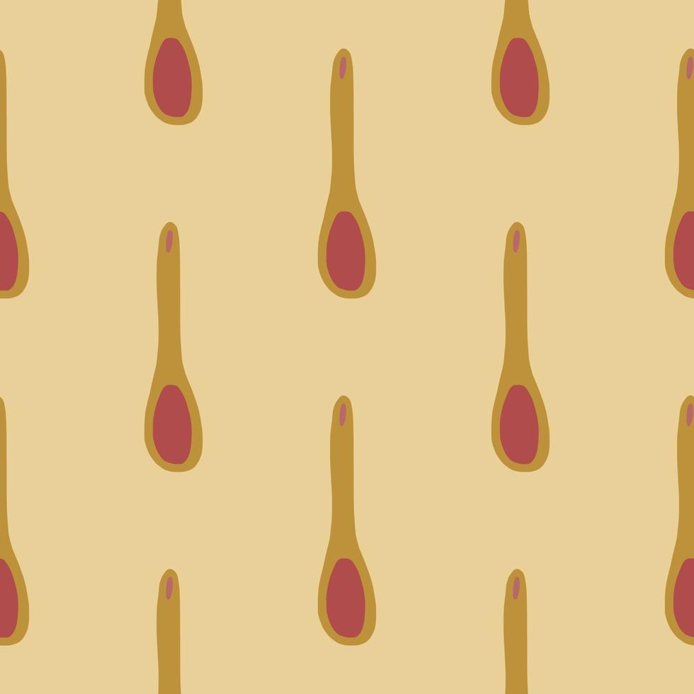 Pale seamless pattern with doodle spoon elements. Maroon colored details in kitchen tools. Dishware backdrop. vector