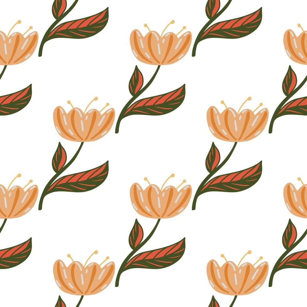 Isolated natural flowers silhouettes seamless pattern in simple style. Tulip ornament on white background. vector