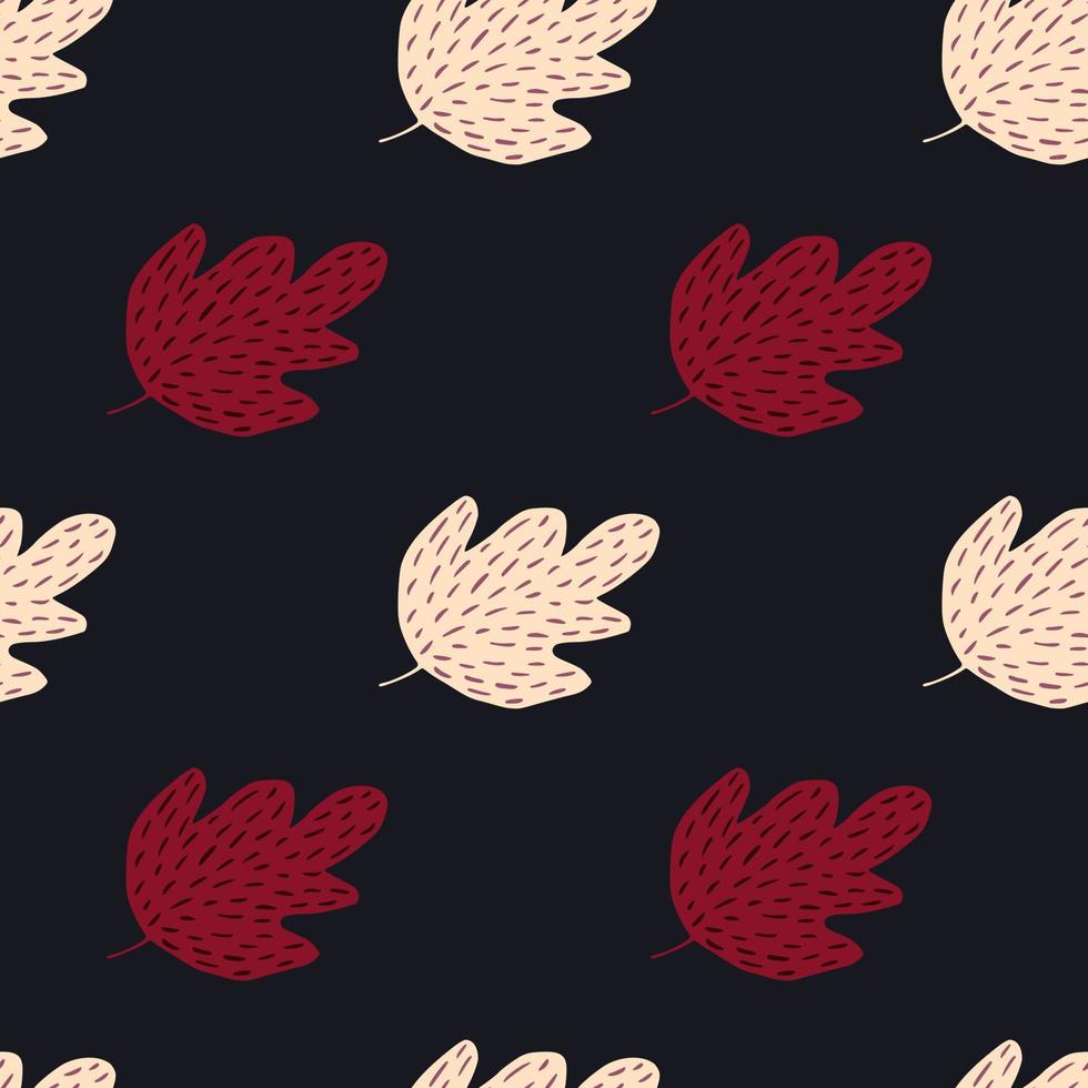 Abstract oak leaf seamless pattern on black background. Autumn leaves backdrop. tion. vector