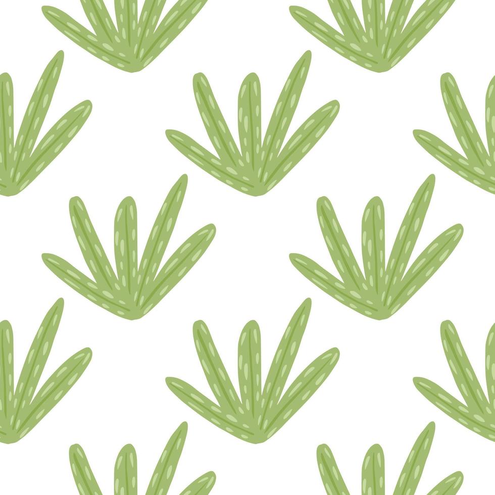 patrón botánico aislado sin fisuras con formas de garabatos de hojas verdes. Fondo blanco. telón de fondo de dibujos animados vector