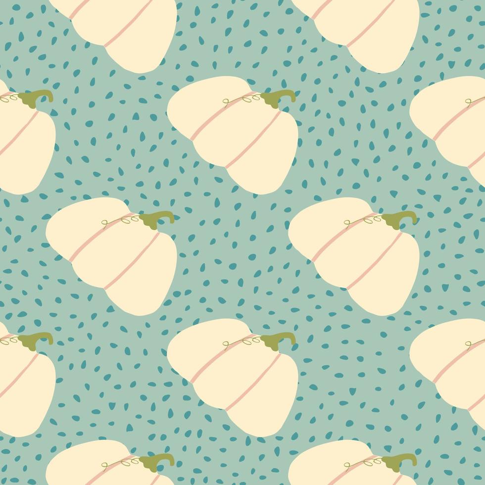 Simple food seamless pattern with light pink pumpkins. Blue background with dots. vector