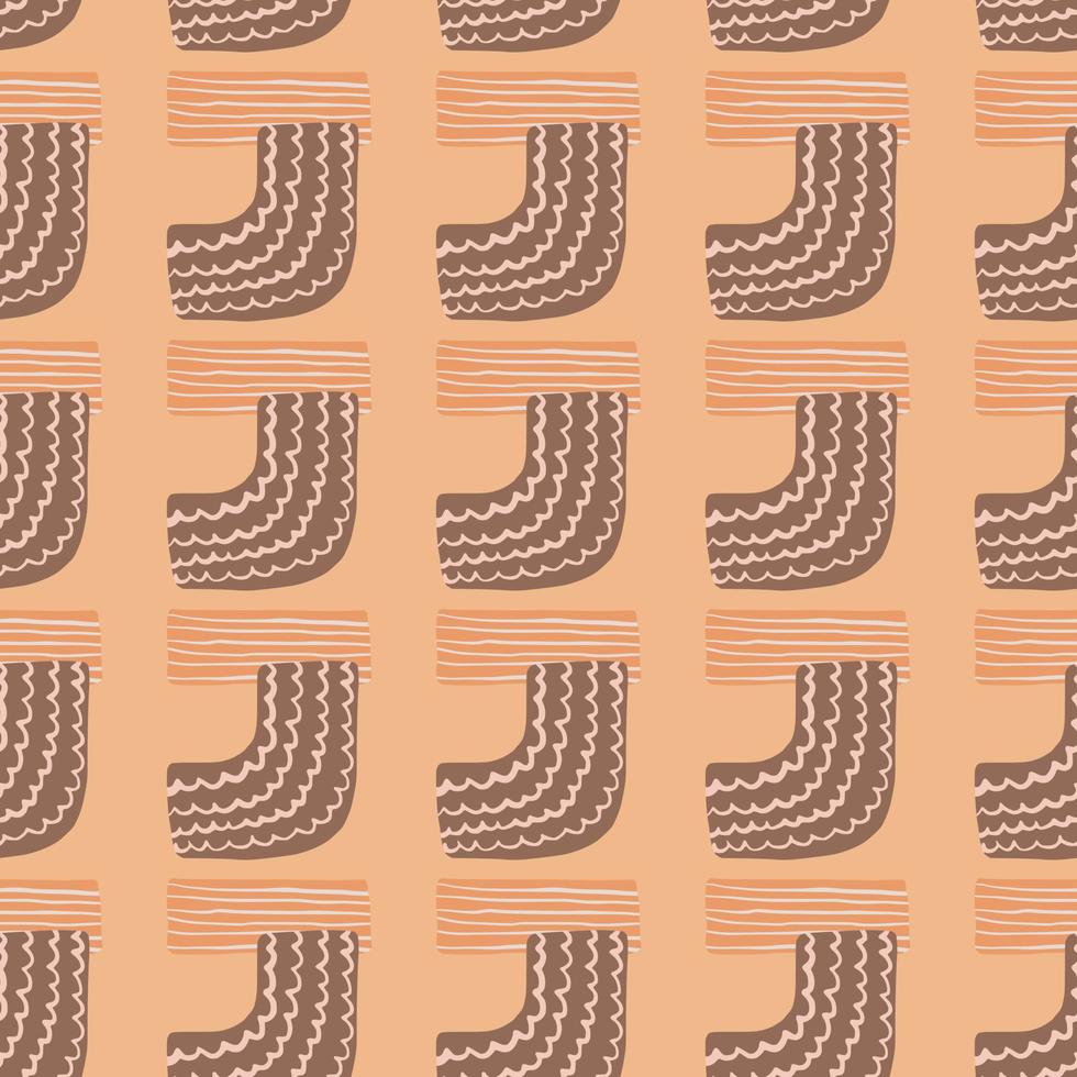 Brown elements and lines on pink background. Seamless abstract pattern. vector