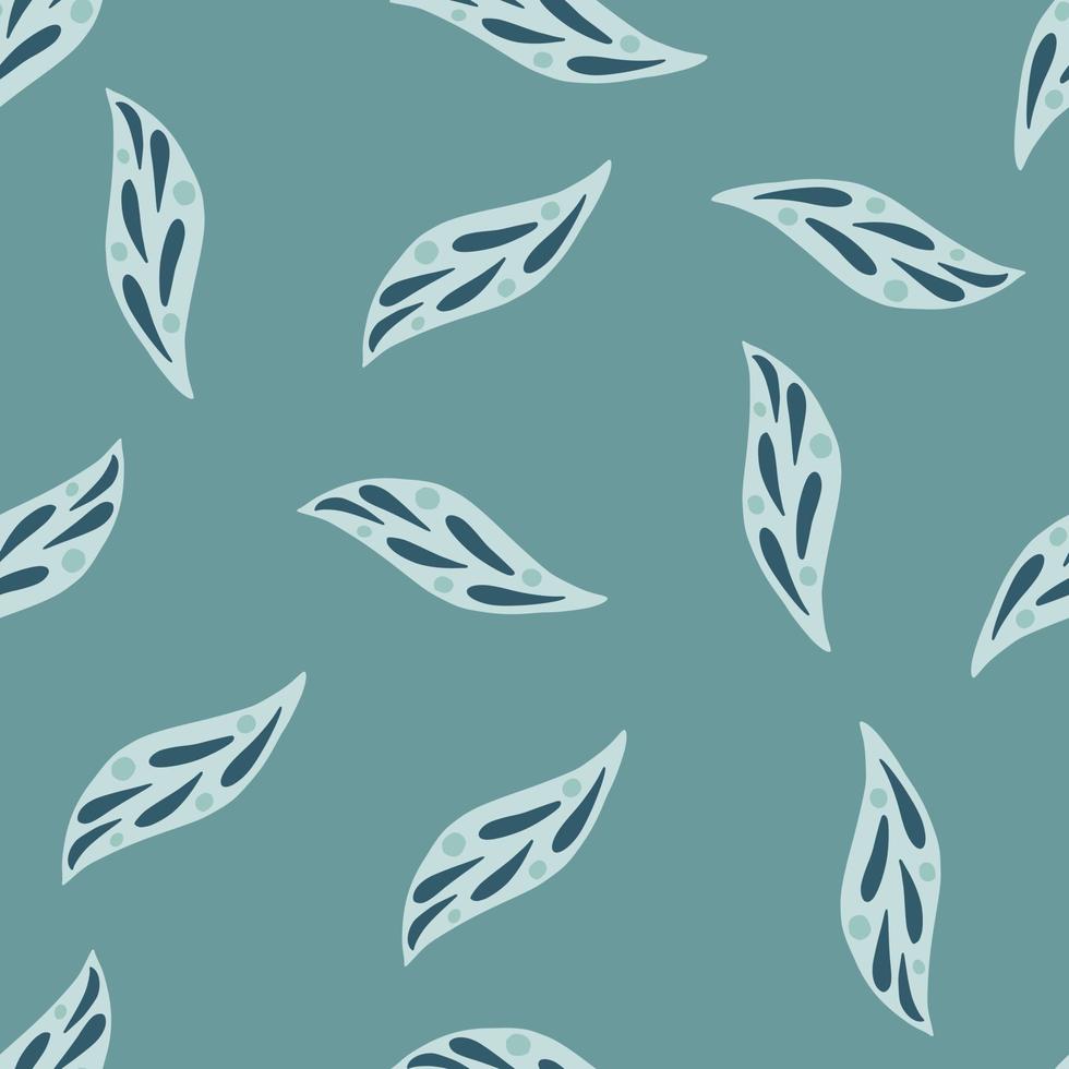 Geometric foliage seamless pattern with abstract leaf shapes. Turquoise pale background. Simple style. vector