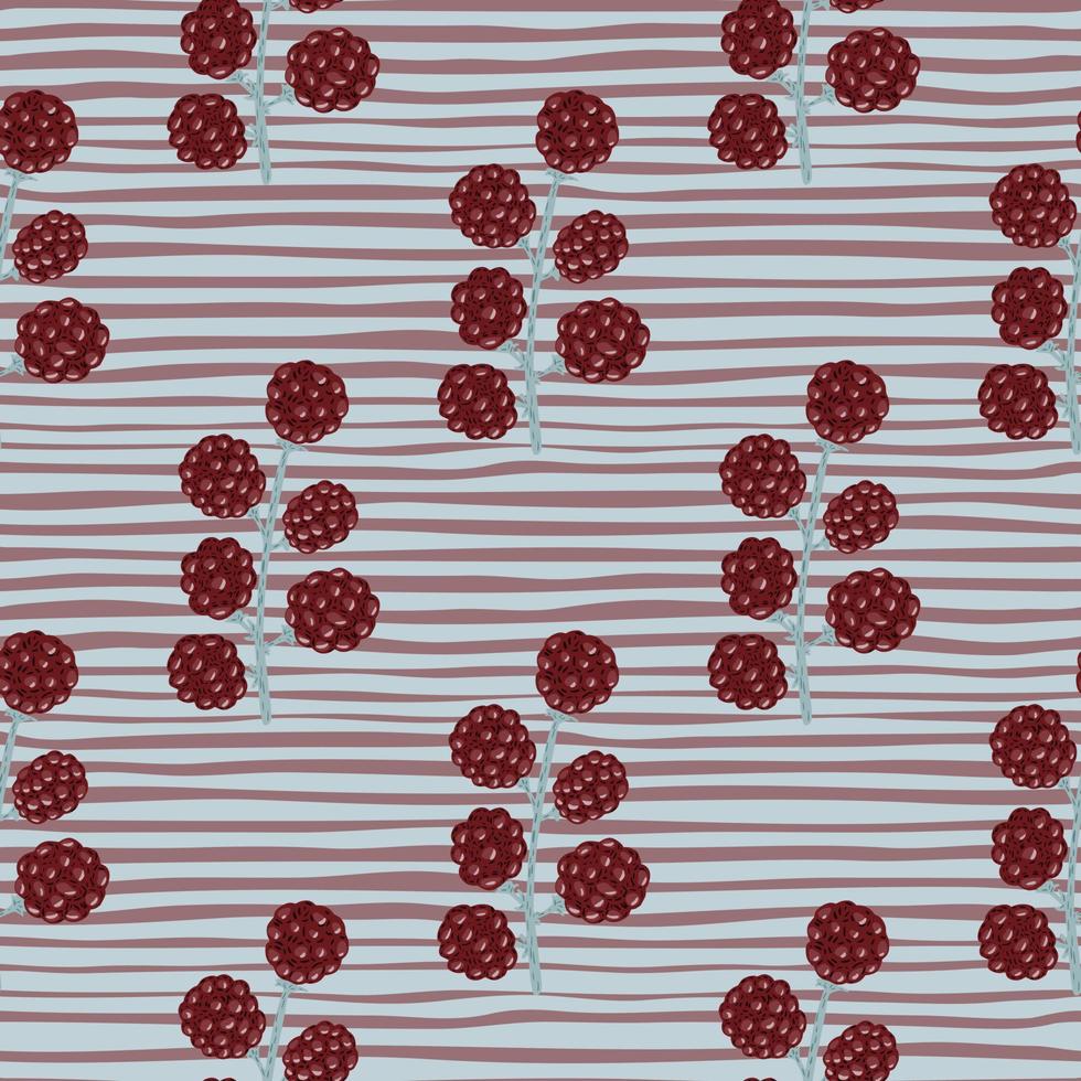 ornamento de moras marrón garabato de patrones sin fisuras. fondo rayado con líneas azules. vector