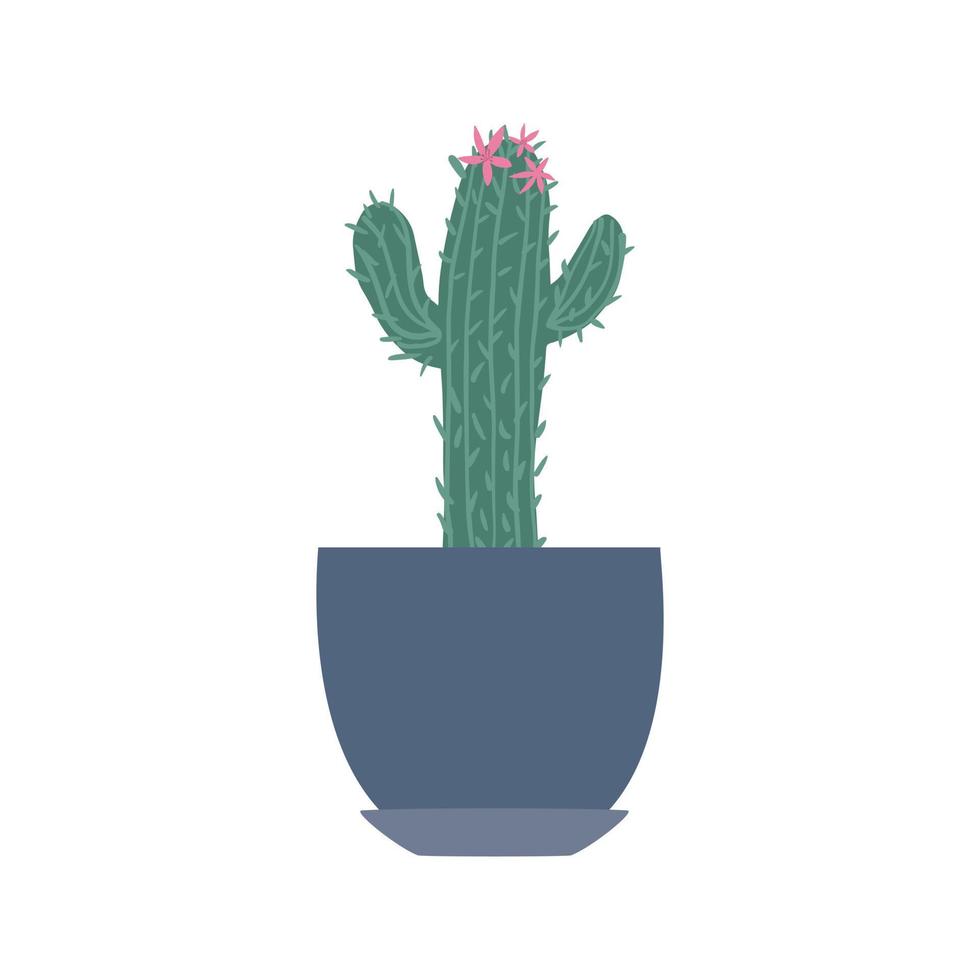 Houseplant in doodle style. Cute prickly green cactus in pots. vector