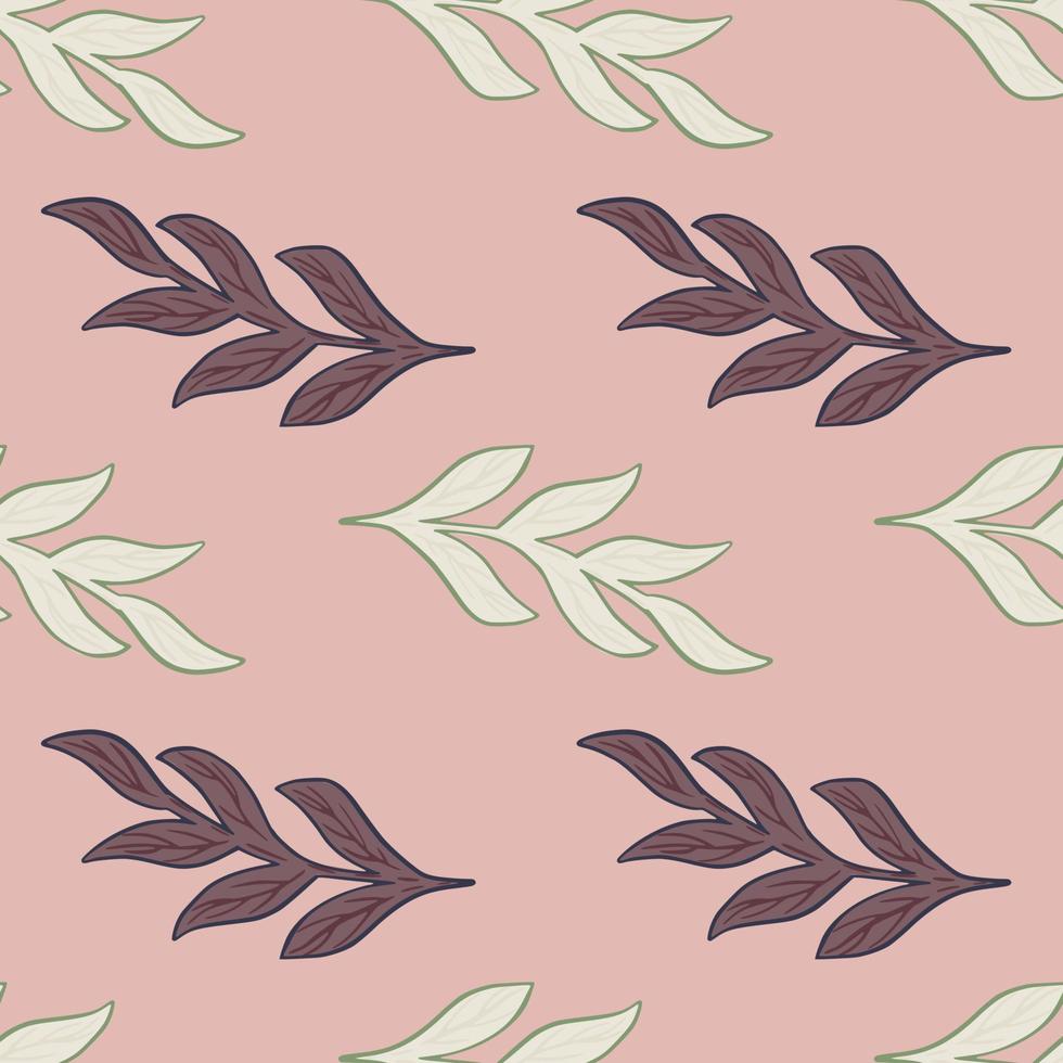 Abstract seamless pattern with exotic branches leaves ornament. Pink pastel background. Simple style. vector