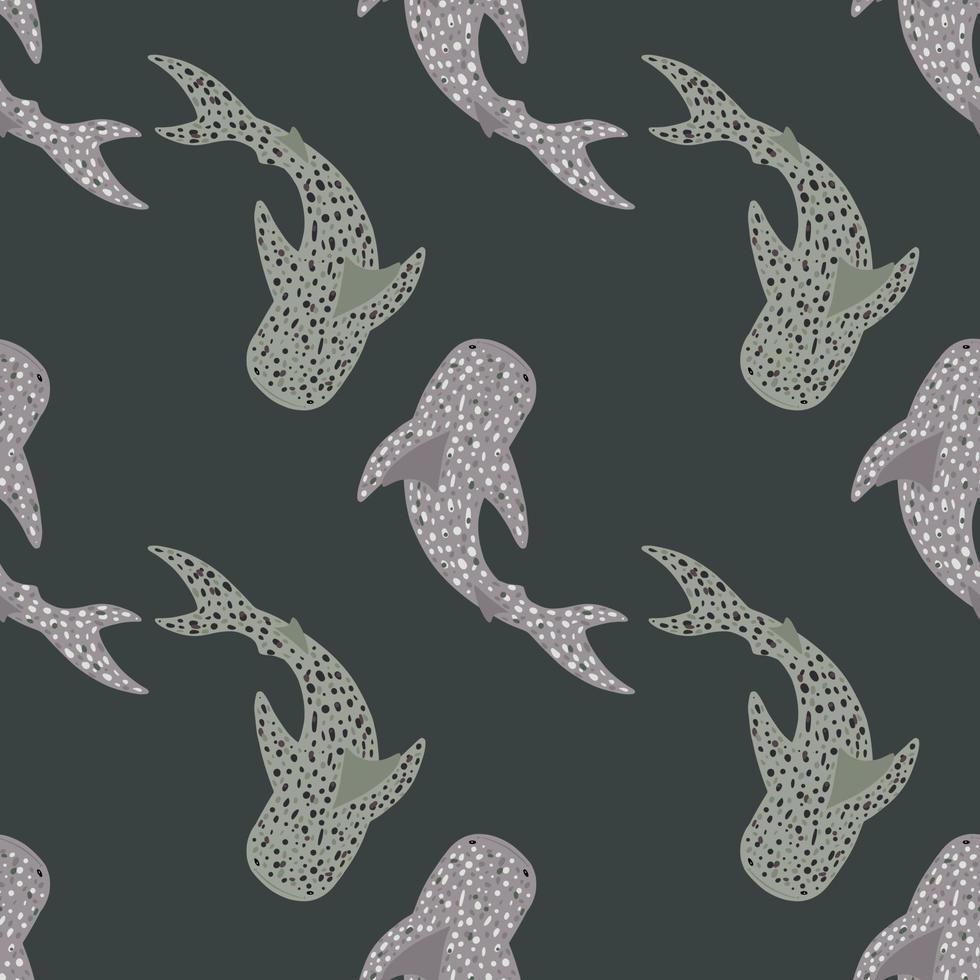 Dark seamless pattern in grey tones with whale shark ornament. Nature wildlife animals print. vector