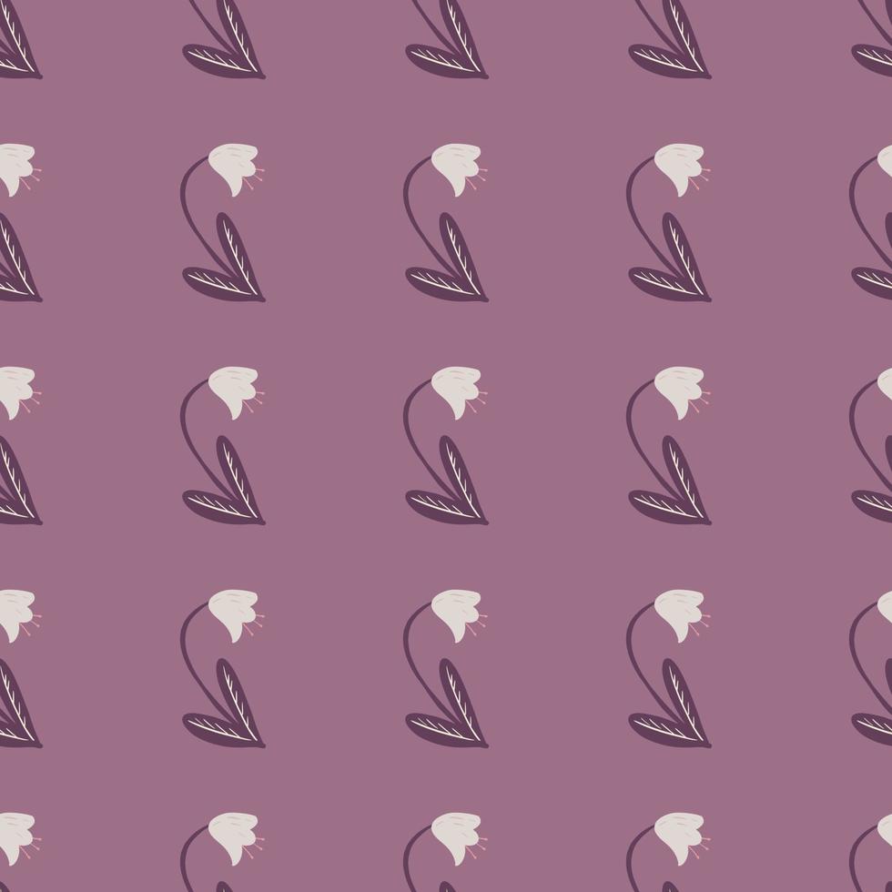 Stylized floral seamless pattern with bluebell flower silhouettes. Purple pastel background. Vintage botanic backdrop. vector
