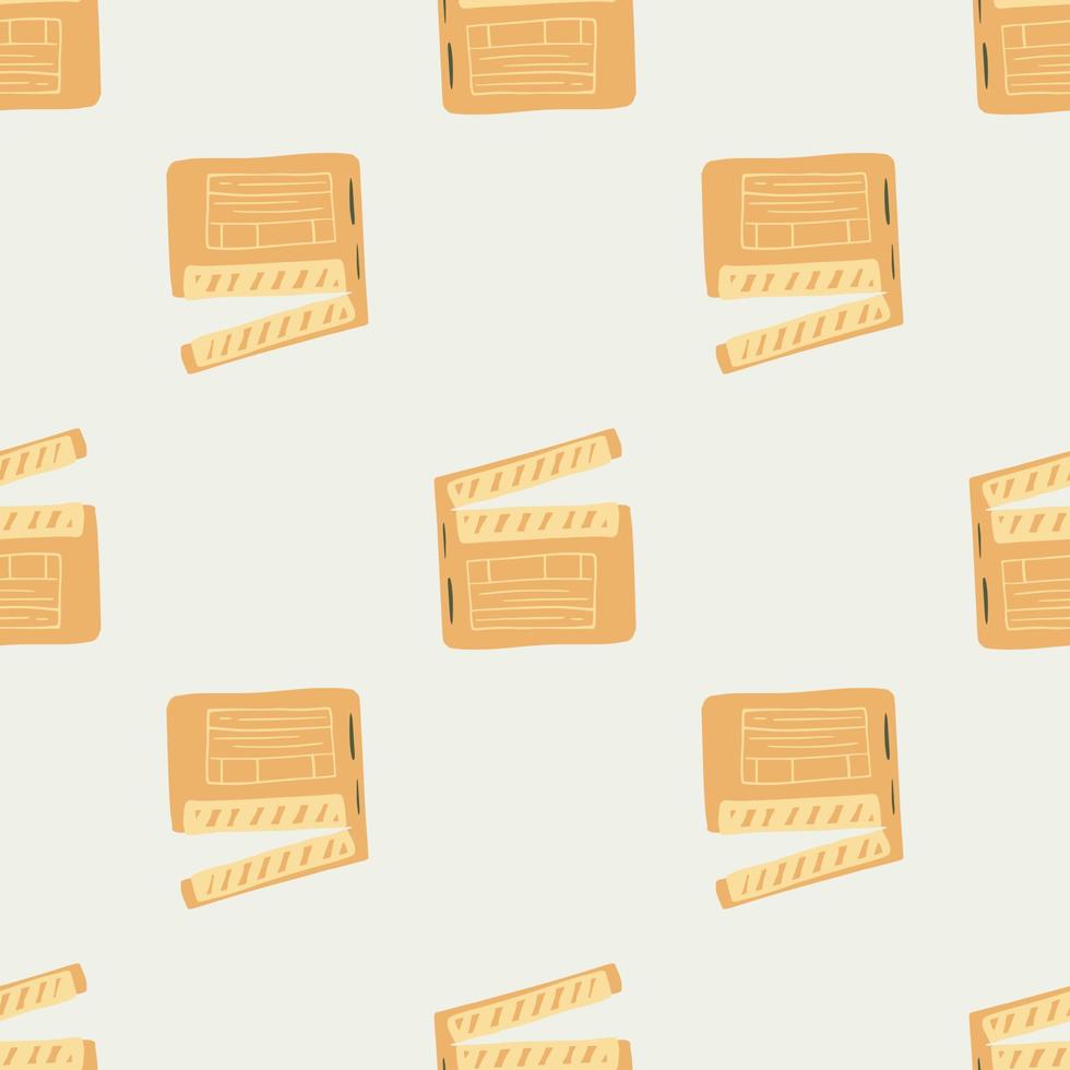 Minimalistic seamless pattern with simple clapperboard shapes. Yellow cinema production ornament on light background. vector